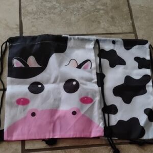 Amazon Kids Cow Print Drawstring Bag - Black, White, Pink